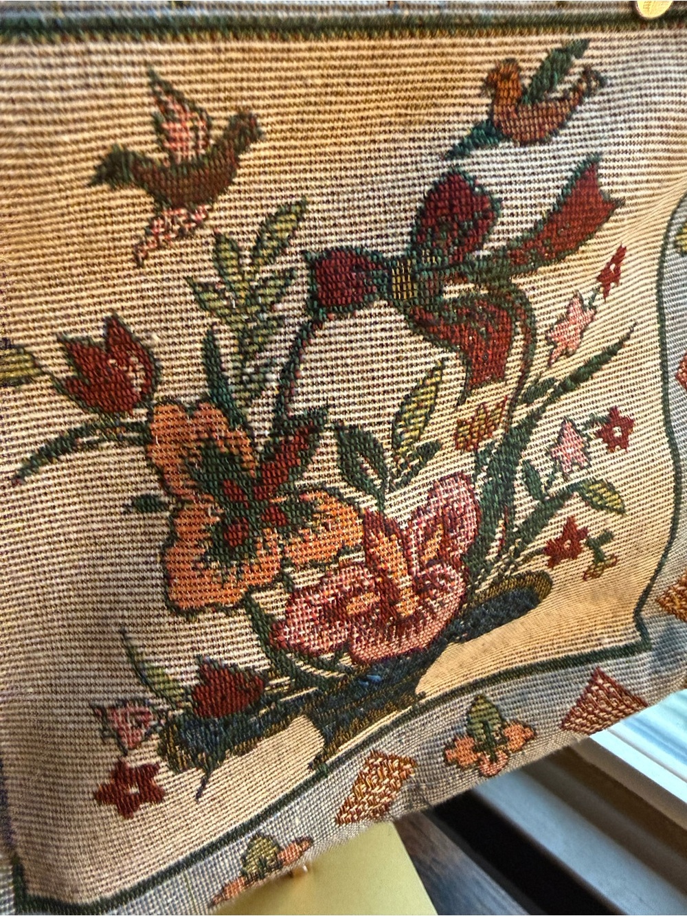 Vintage Floral Tapestry Tote Bag with Gold Handles - Beige Multi - Picture 2 of 5